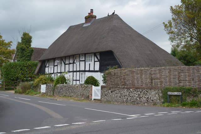 A thatched cottage on the corner of North Lane, Clanfield
